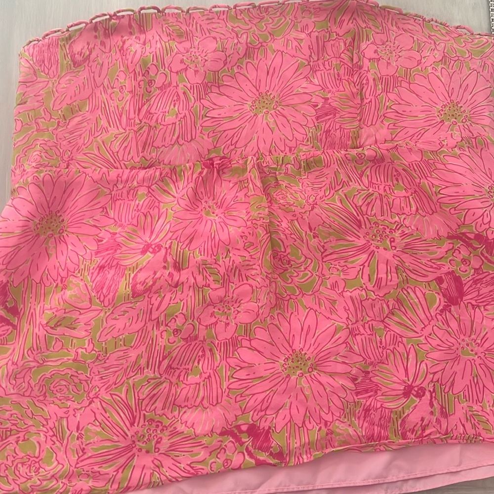 Lily Pulitzer Pink Green Floral Strapless Tube Top Halter Swing Smocked Back 6